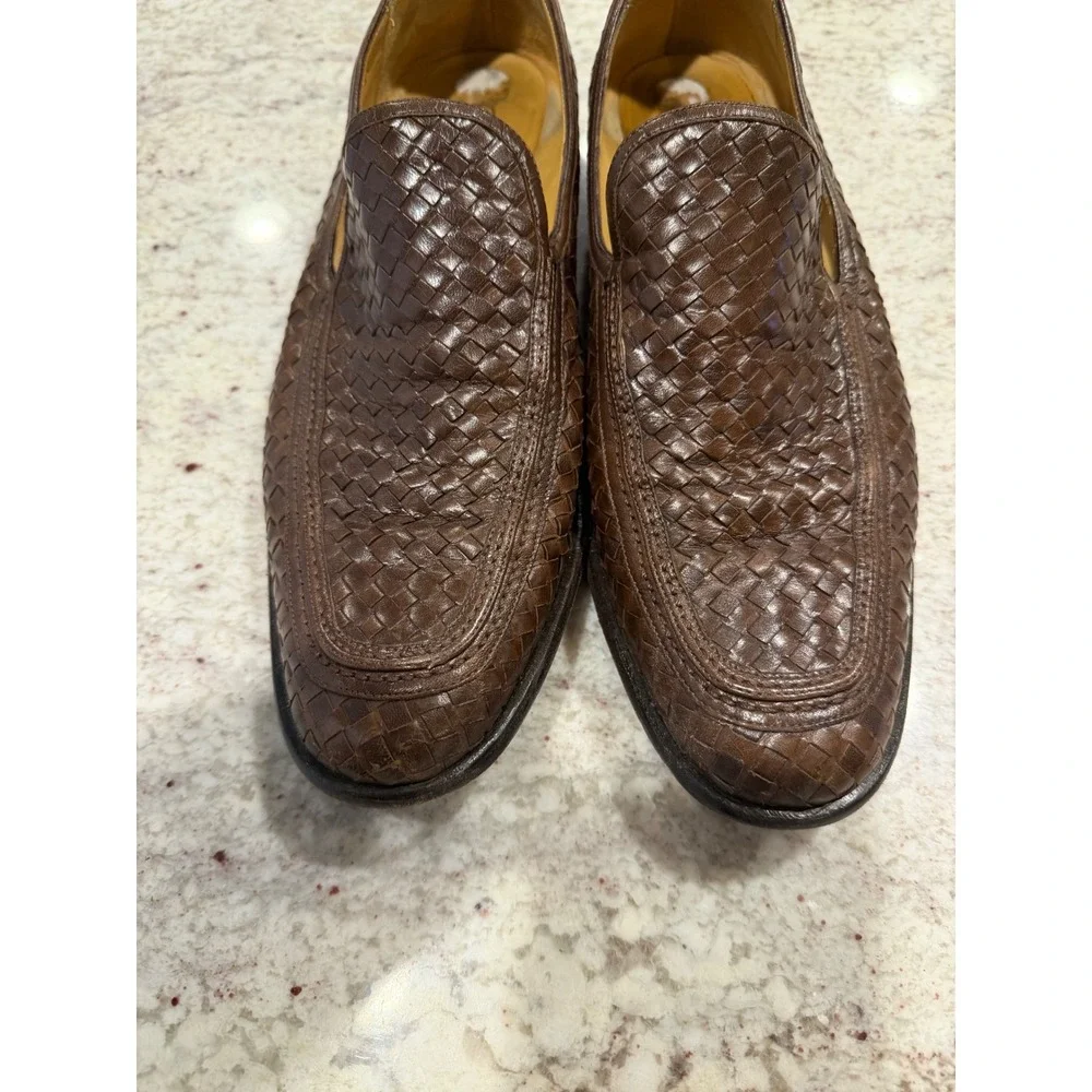 Cole Haan Collection Mens 10 M Brown Woven Leather Loafers Made in Italy C03577